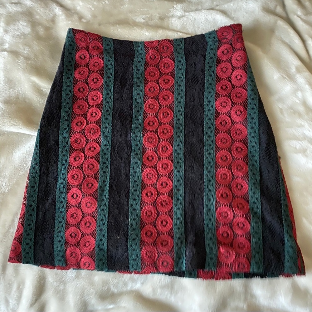 Red and Green lace mini skirt